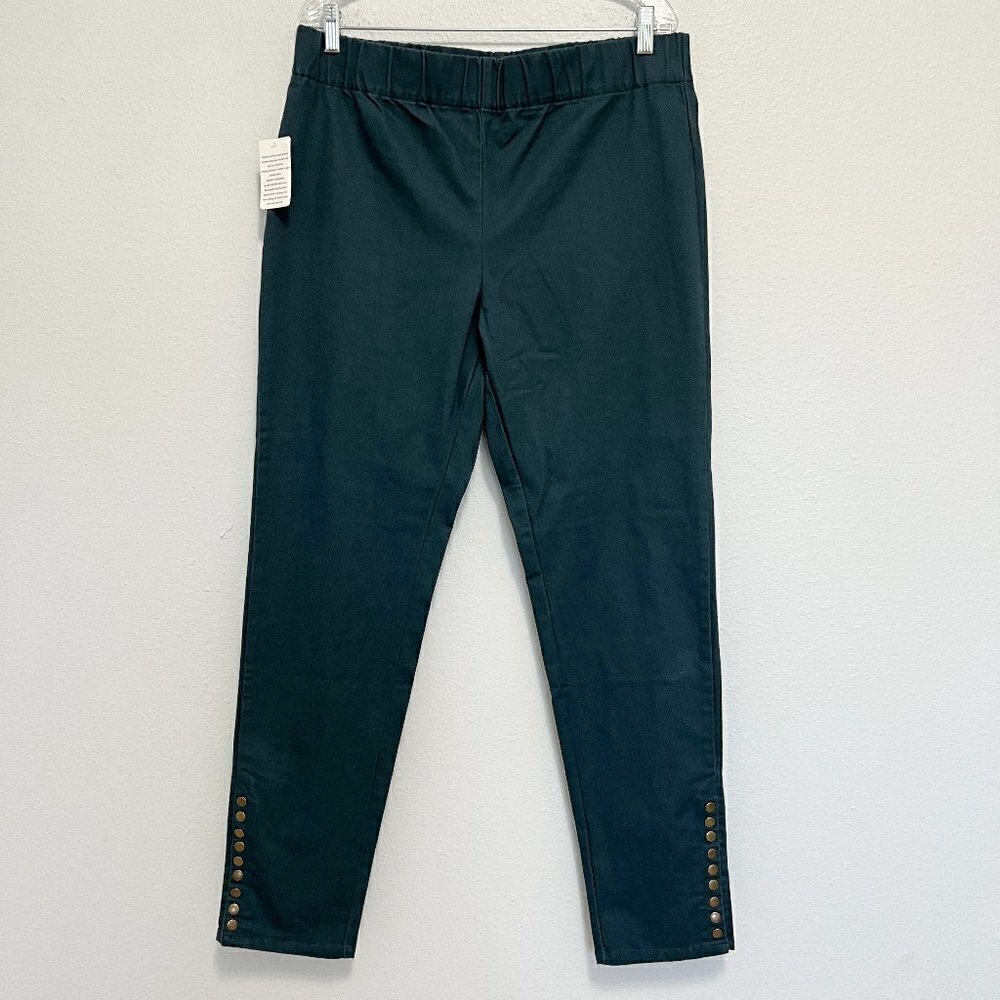 NWT Soft Surroundings Colorful Metro Leggings Blue Snap Ankle Crop Pants